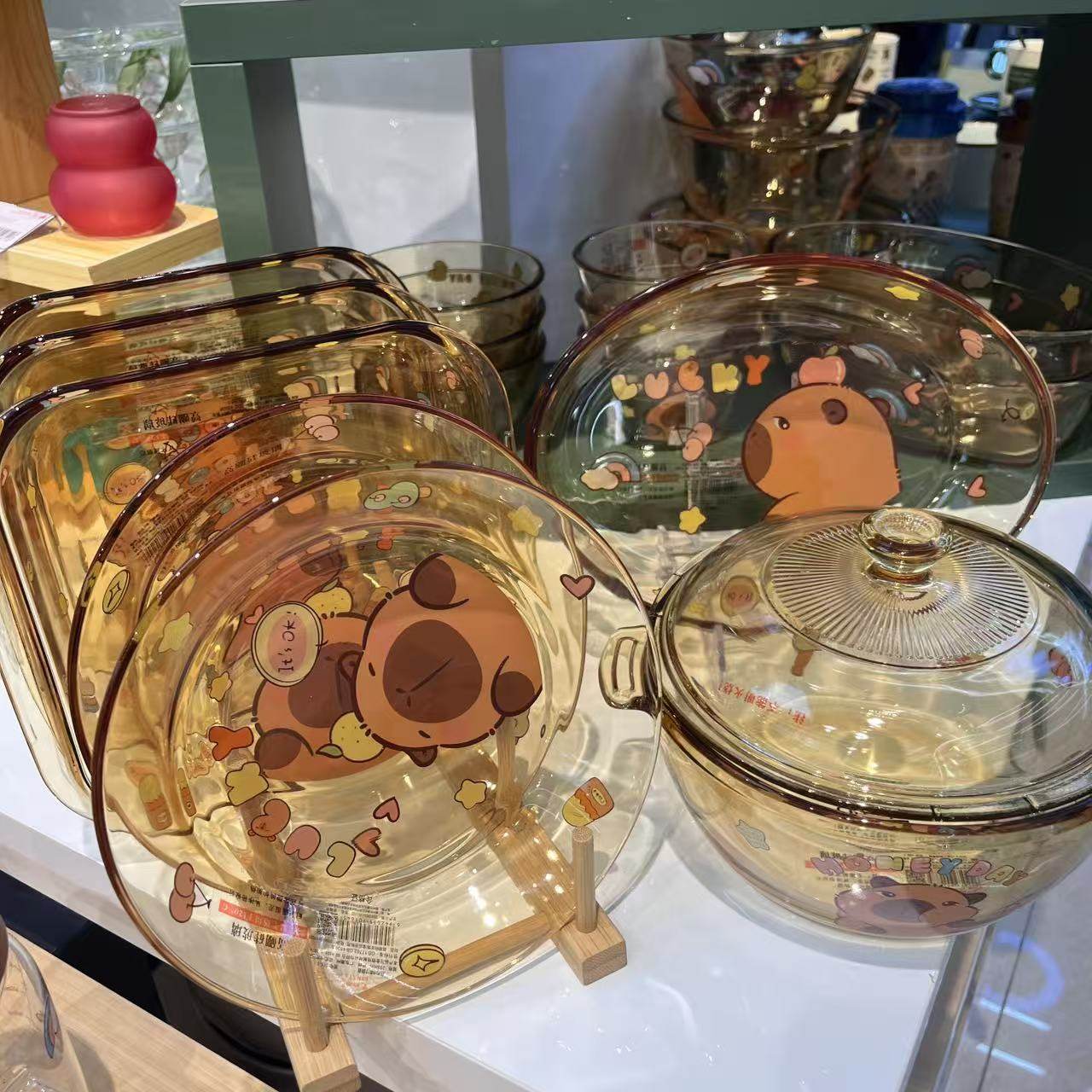 琥珀色高硼硅玻璃可爱卡皮巴拉家用碗碟耐高温可进微波炉,餐饮具,碗,淘宝优惠券,粉丝福利购,淘宝优惠卷