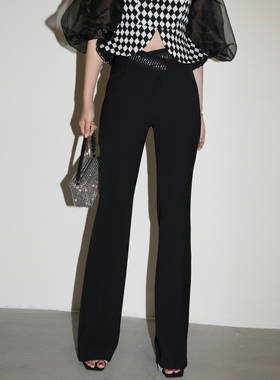 2022年夏季rerede姜熠设计师品牌原创设计黑色错腰微喇裤R211D334