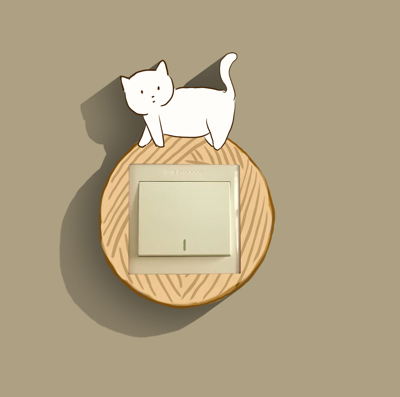 可爱瞎猫线团简约原木奶油风卧室客厅开关贴墙贴插座保护开关装饰