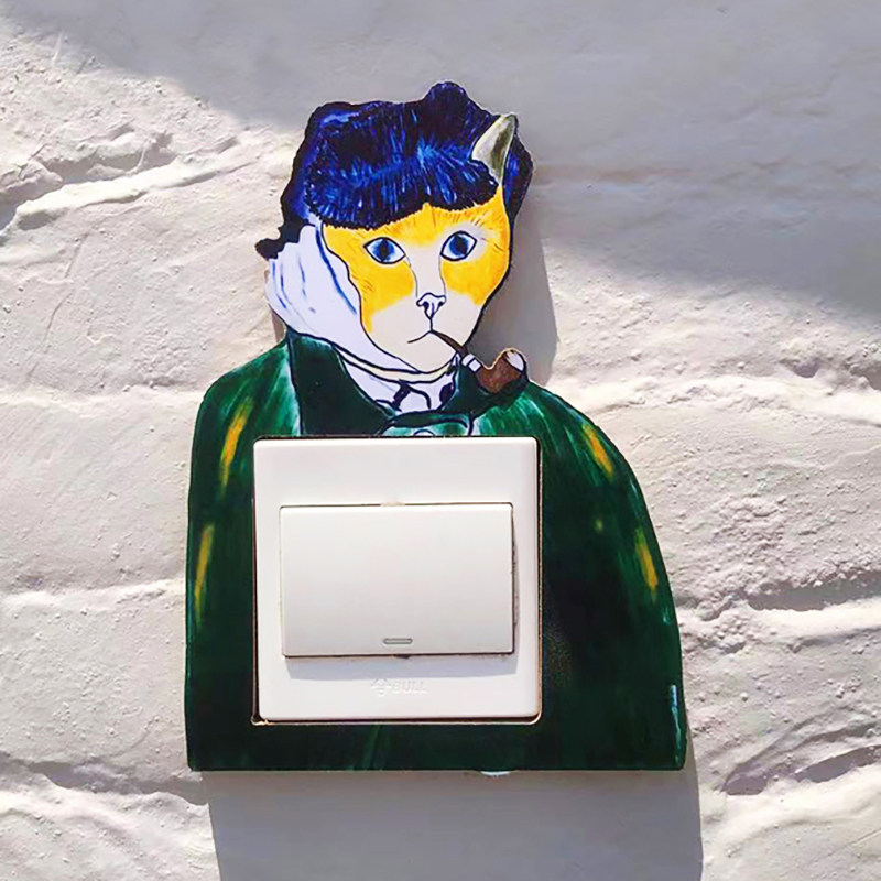 梵高少儿美术培训学校氛围立体开关贴开关保护套创意文艺装饰墙贴