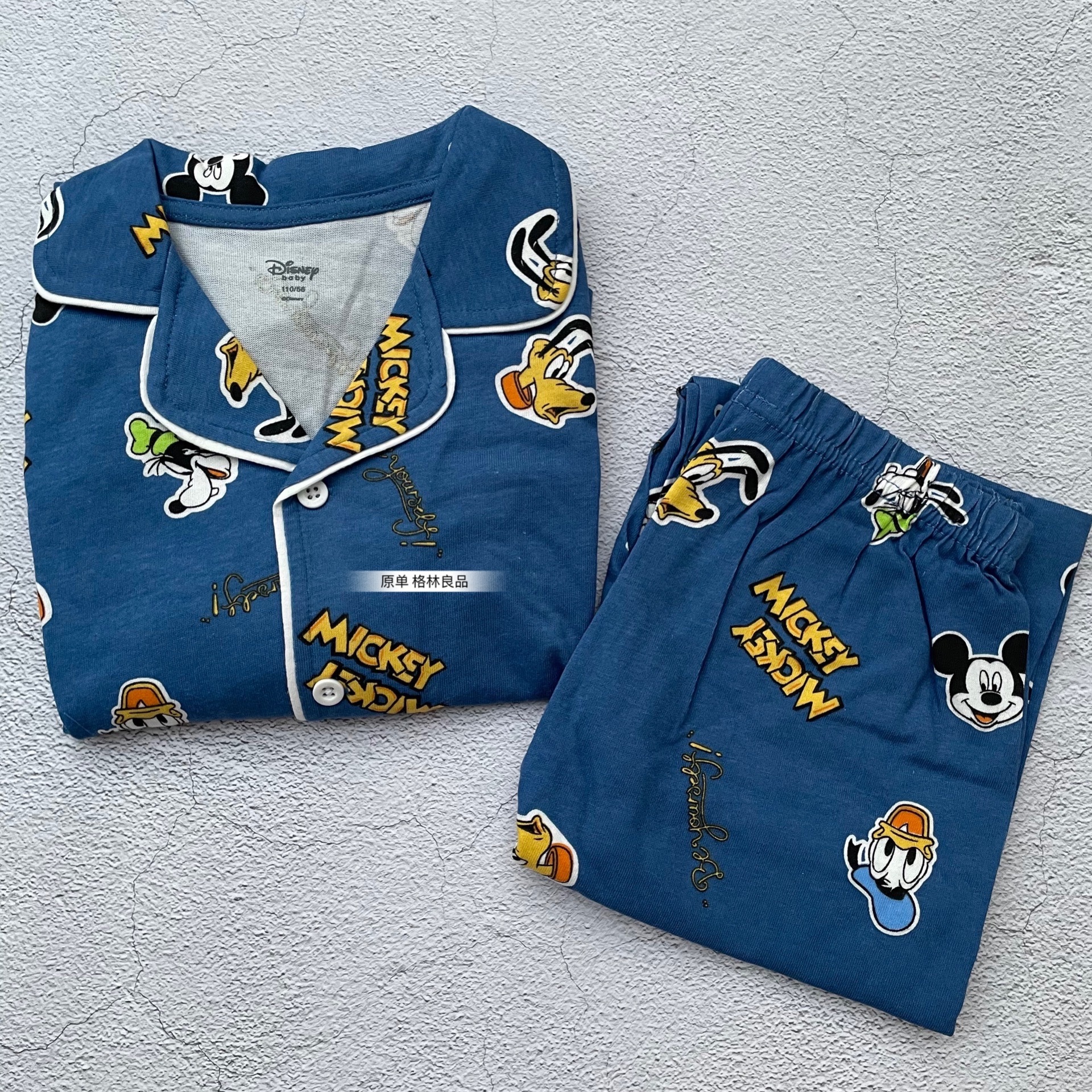 特价di士尼原单中大童纯棉翻领米奇印花长袖长裤家居服睡衣套装