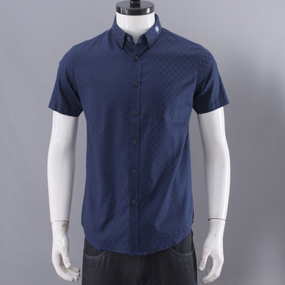 商务棉质透气藏青短袖衬衫衬衣潮