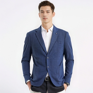 修身 柜售499 外套春秋季 弹力格子西装 便服单西男 品牌撤柜尾货男士