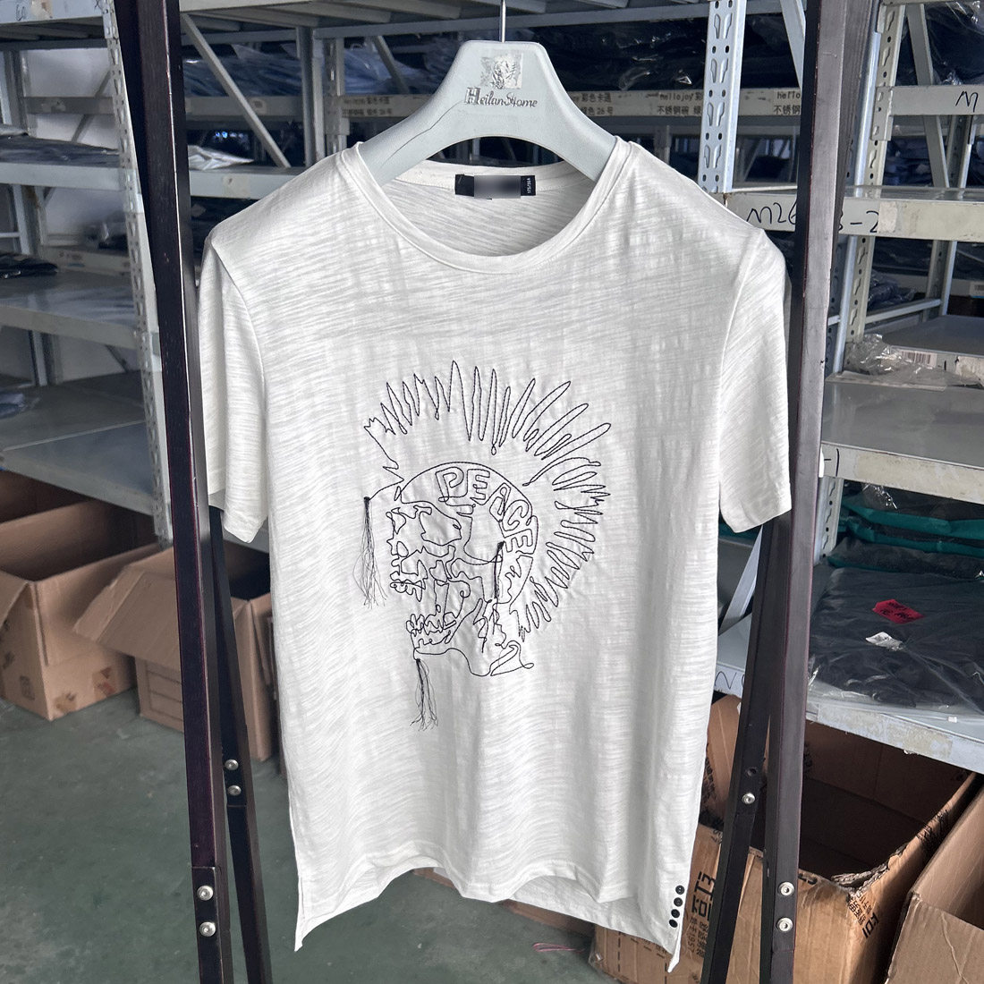 竹节棉布~透气吸汗~勾线绣一线品牌剪标汗衫男士白色套头短袖T恤