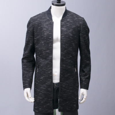 棒球领风衣外套青年长款毛呢大衣