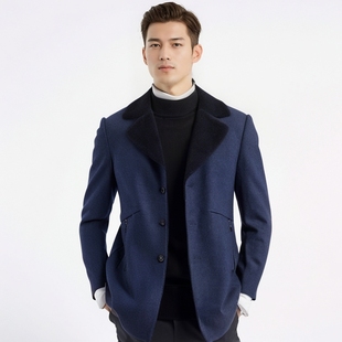 男装 25%绵羊毛混纺 羊毛大衣春秋季 厚款 保暖外套 豆系品牌尾货男士