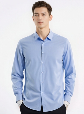 一线品牌尾货春夏季男士免烫长袖衬衫浅蓝色薄款基础百搭男装衬衣