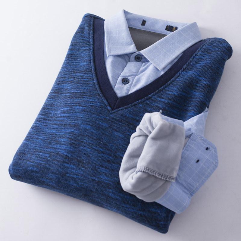 男士商务休闲加绒加厚针织衫毛衣