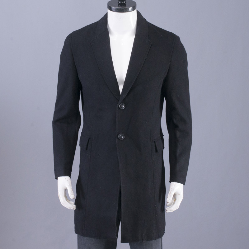 男士长款羊毛呢子大衣冬装外套黑