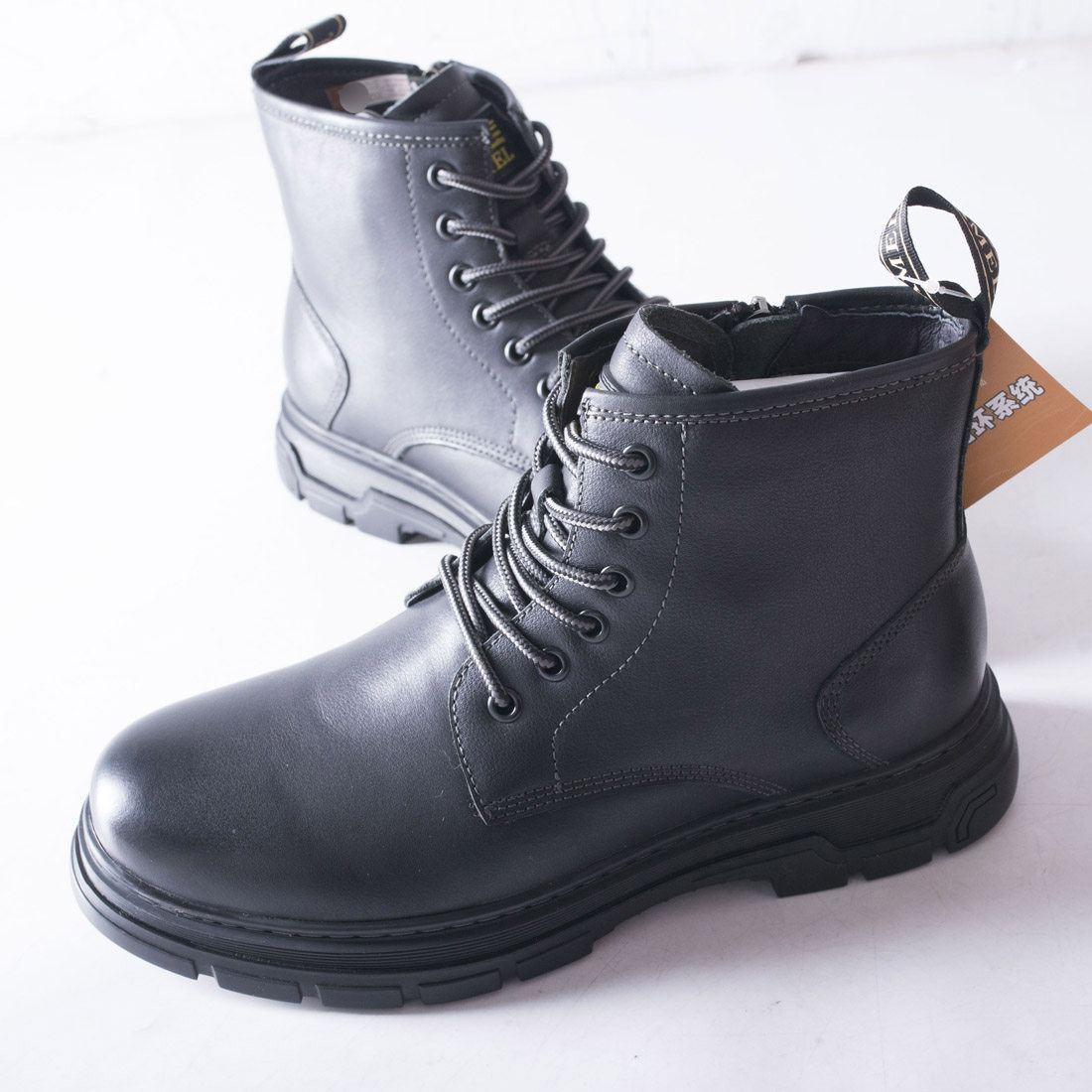 一线品牌撤柜男士高帮黑色皮靴中青年秋冬季系带真皮皮鞋时尚男鞋,流行男鞋,马丁靴,淘宝优惠券,粉丝福利购,淘宝优惠卷