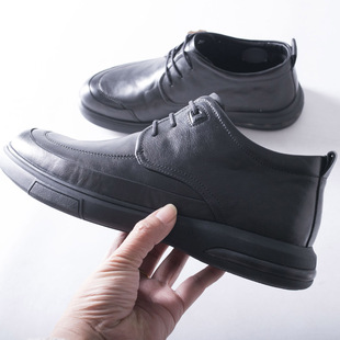 系带黑色皮鞋 尾货男士 秋冬季 厚款 内里薄绒正品 真皮保暖鞋 品牌男鞋