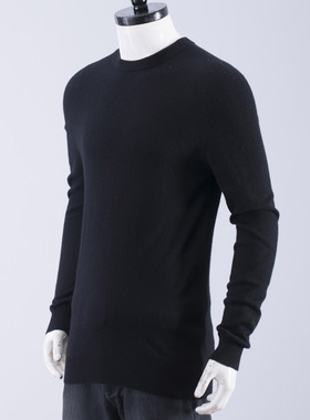 断码福利只有165 170 175！hai系撤柜男士纯黑色套头绵羊毛毛衣男