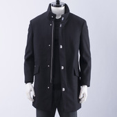 毛呢大衣黑色修身 34%羊毛混纺 显瘦外套 男士 中长款 特价 清仓福利