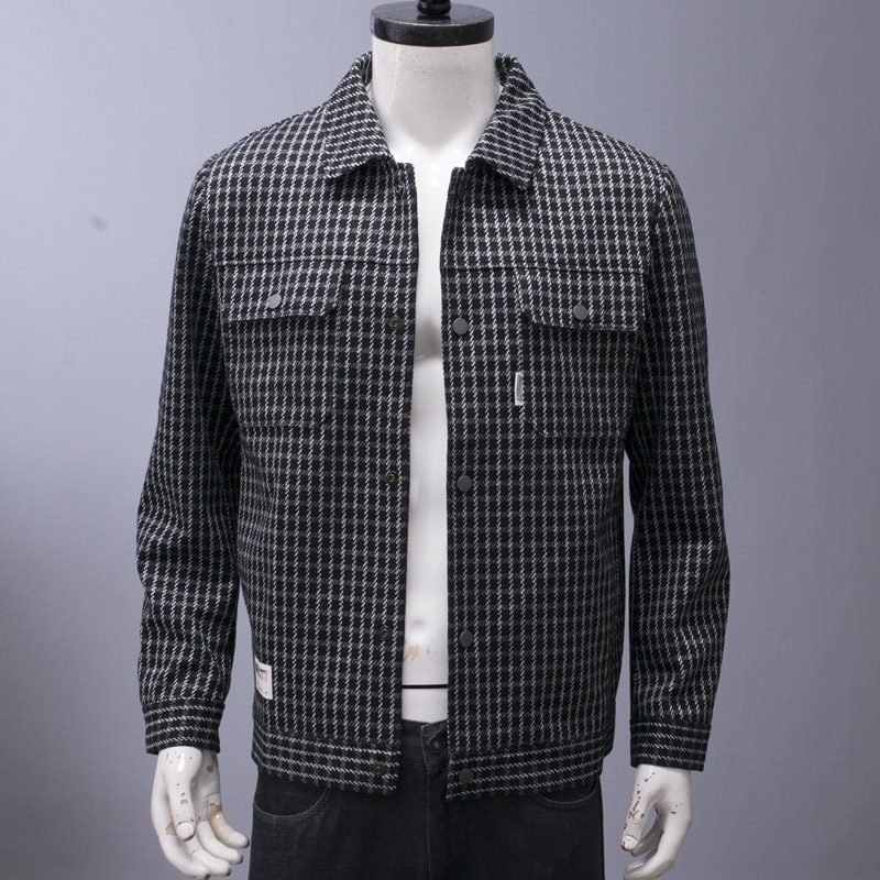 一线品牌撤柜男千鸟格翻领夹克衫