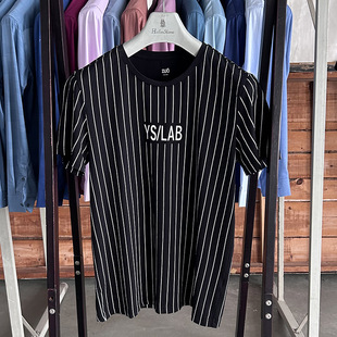 92%弹力棉~不起球易打理~夏季黑色条纹短袖T恤衫时尚透气吸汗汗衫