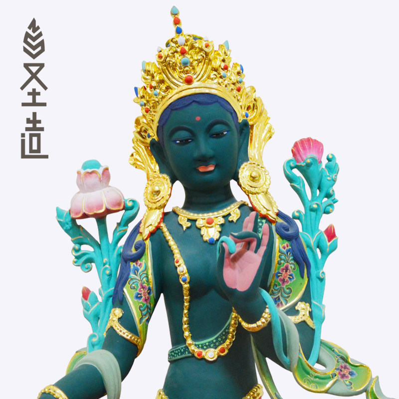 藏传绿度母木雕佛像藏密多罗观音家用居家定制厂家 圣造