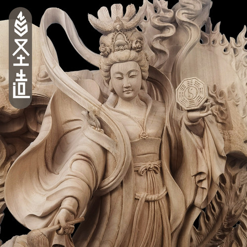新款九天玄女木雕神像圣造