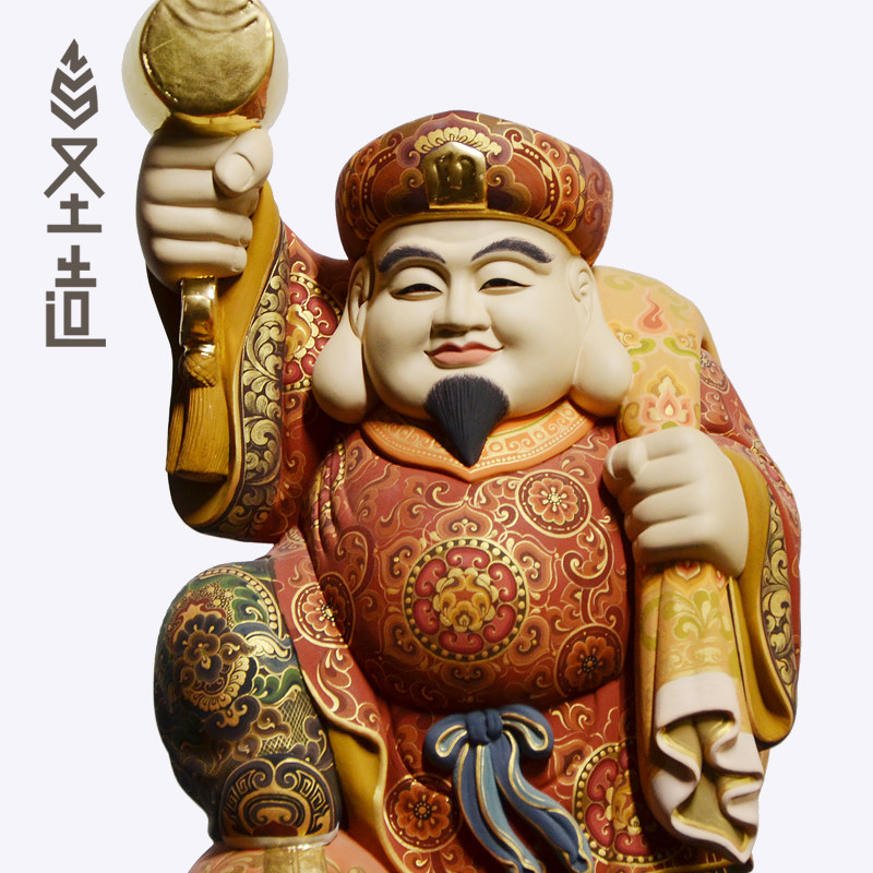 木雕大黑天财神像日本大黑天佛像家用居家定制 圣造