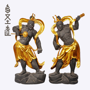 金刚仁王力士木雕东密哼哈二将护法神像居家摆件定制 圣造