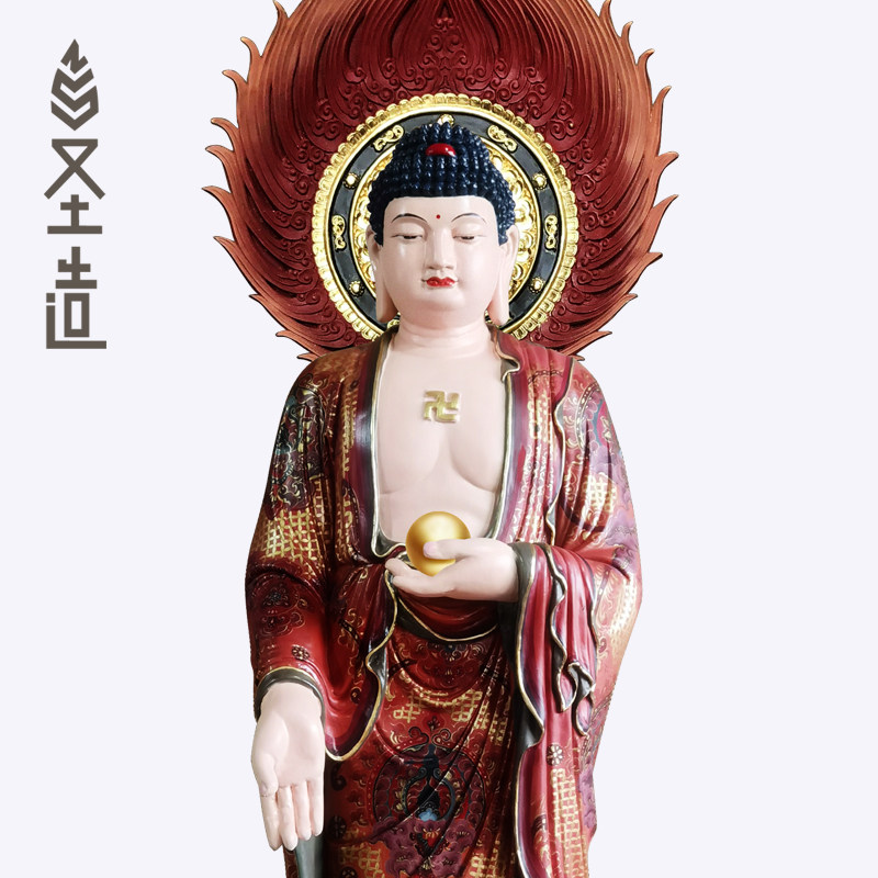新款 木雕阿弥陀佛佛像家用实木无量光佛立像摆件 圣造