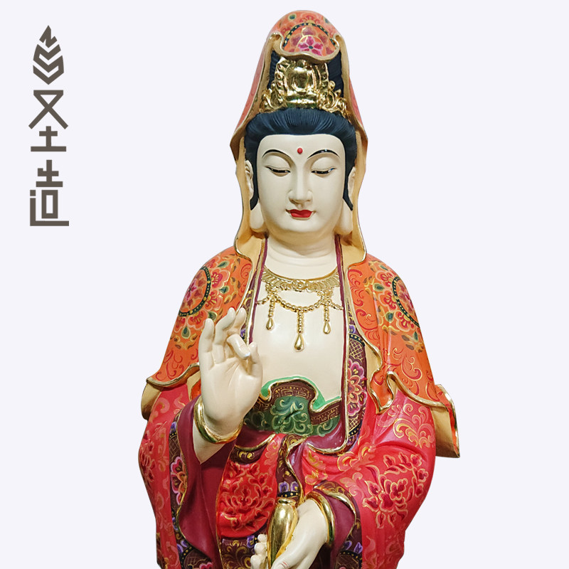 家用观音木雕佛像摆件大号香樟木雕刻站像观音像 圣造