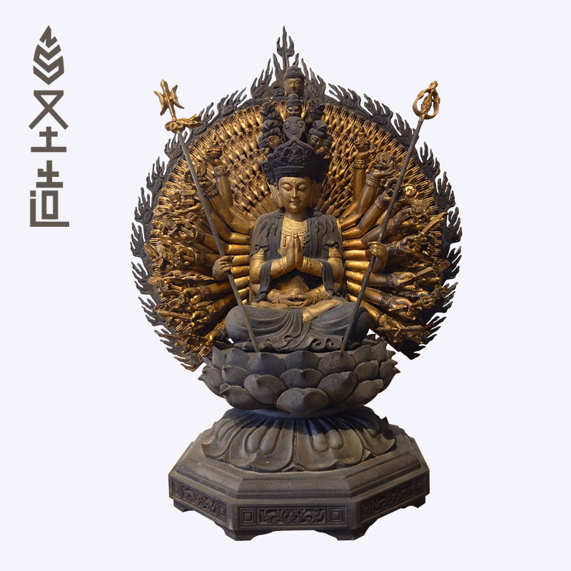 木雕十一面千手观音佛像摆件仿古十一头观世音像定制厂家 圣造