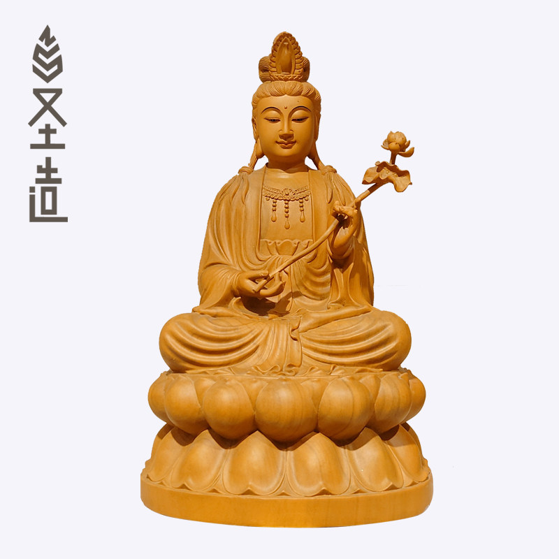 木雕大势至菩萨佛像摆件香樟木二度漆实木雕刻大精进菩萨像 圣造