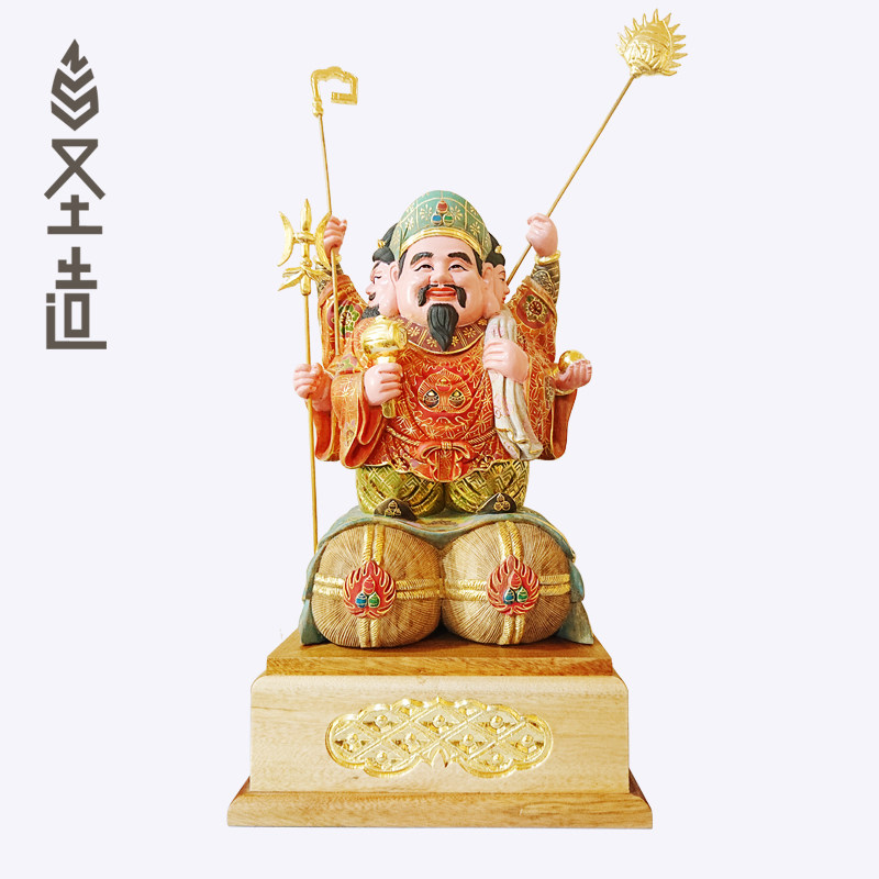 唐密三面大黑天财神像摆件家用木雕佛像定制厂家 圣造