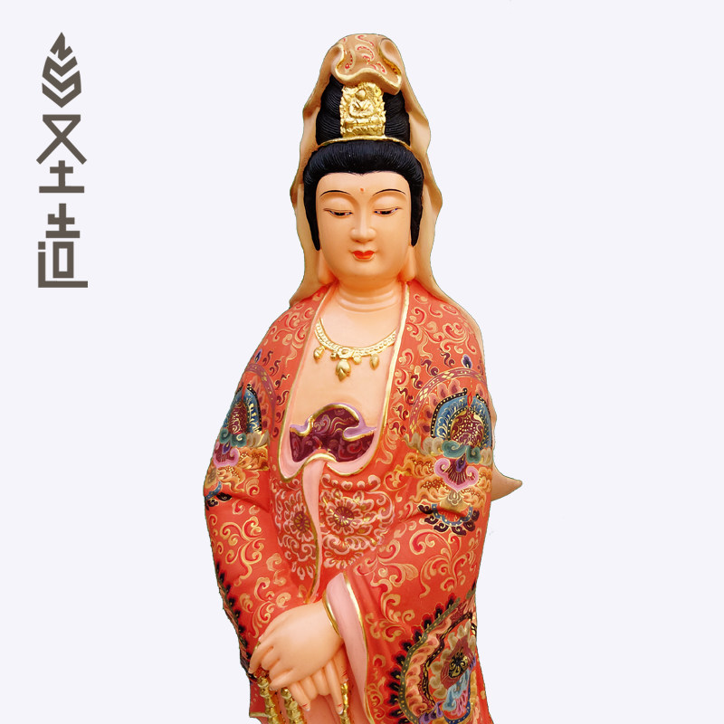 木雕持珠观音木雕佛像香樟木雕刻念珠观世音摆件工艺品厂家 圣造