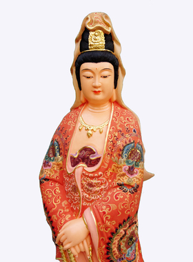 木雕持珠观音木雕佛像香樟木雕刻念珠观世音摆件工艺品厂家 圣造