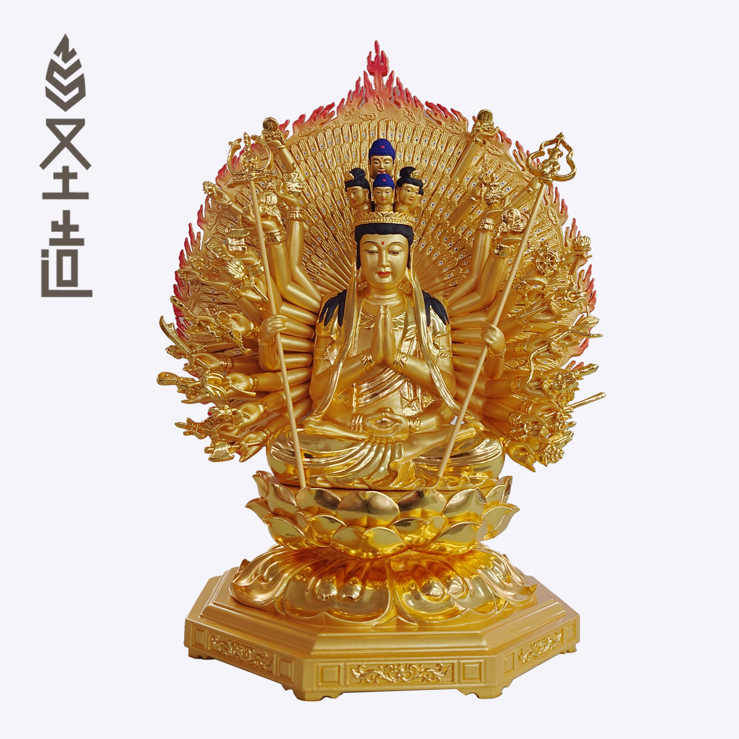 圣造木雕佛像贴金千手观音摆件香樟木千手千眼观世音菩萨定制工厂