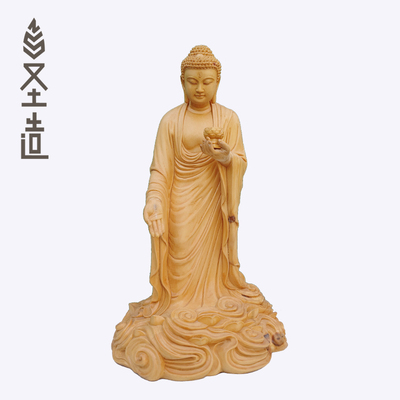 现货木雕桧木接引佛阿弥陀佛接应佛实木雕刻佛像摆件厂家 圣造
