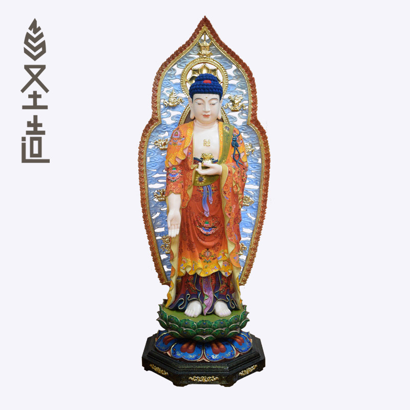 木雕阿弥陀佛佛像樟木无量佛居家家用摆件定制定做 圣造