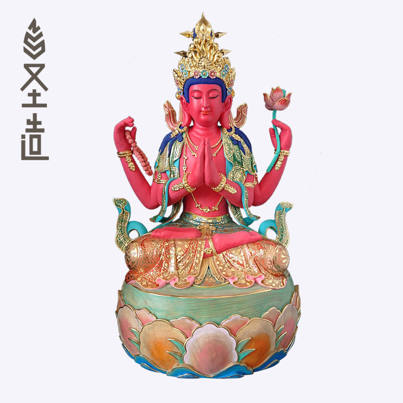 藏传四臂观音佛像木雕西藏密宗佛像定制厂家 圣造