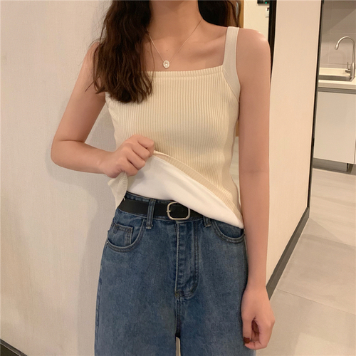 Real photo real price double layer Plush knitted suspender vest for women with sleeveless elastic bottoming top