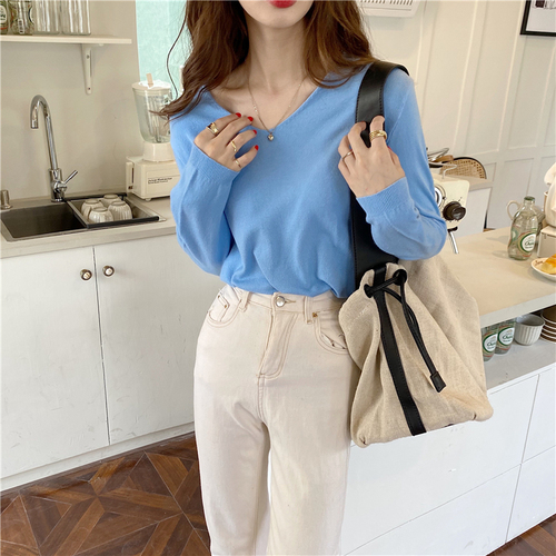 Real price autumn and winter V-neck Pullover long sleeve outer sweater