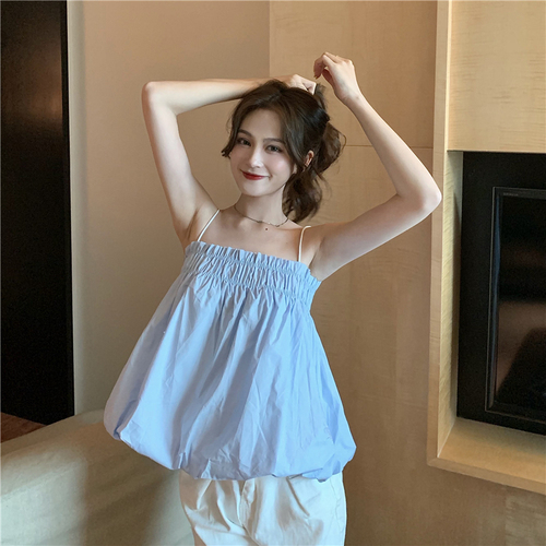 Real price summer versatile pleated loose shawl baby shirt suspender top