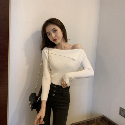 Real photo real price sexy off shoulder long sleeve T-shirt