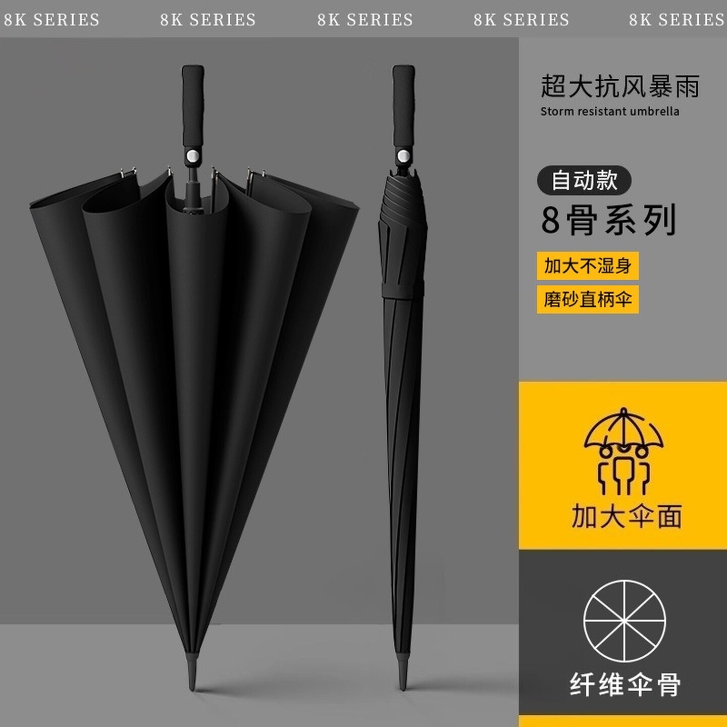 黑色长柄雨伞双层自动大号雨伞抗风男加固加厚双人晴雨两用商务伞图片
