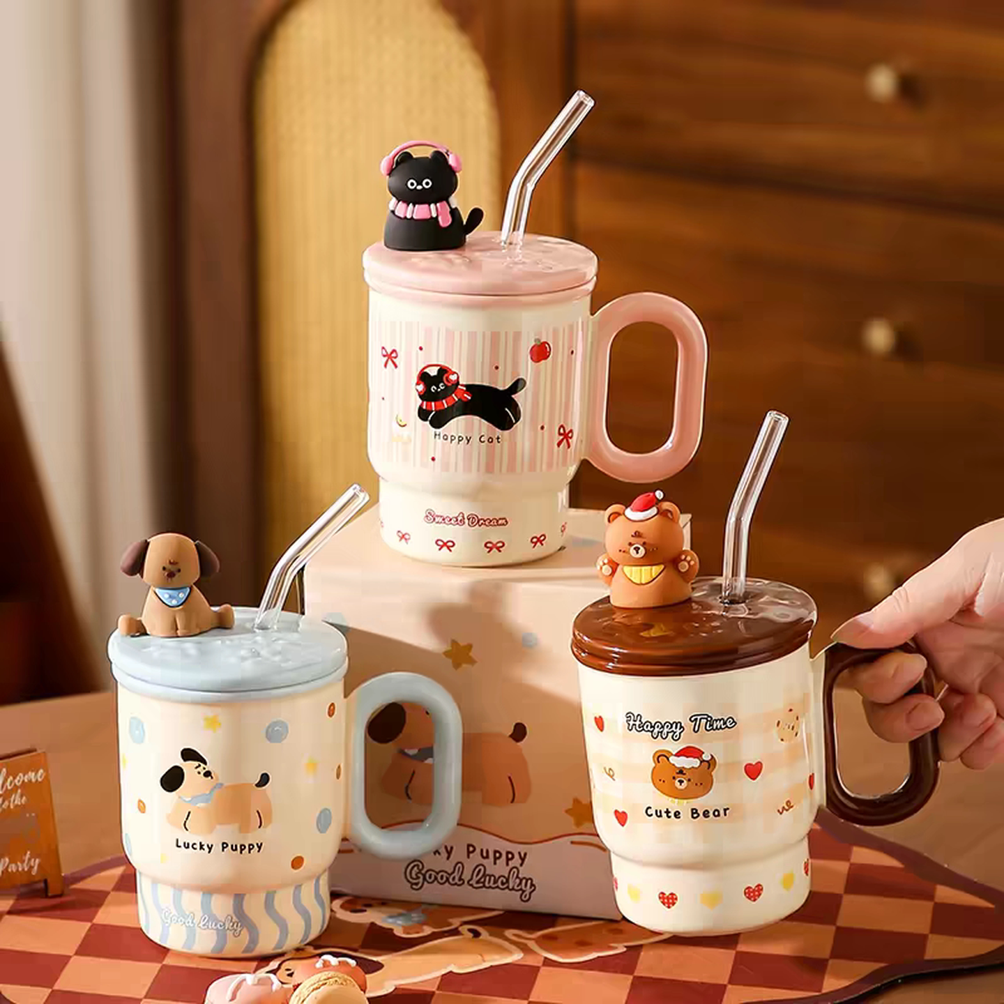 杯子家用喝水带吸管高颜值可爱水杯女送朋友闺蜜实用陶瓷马克杯子