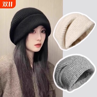 ins针织帽子女冬天新款保暖护耳毛线帽韩版宽松大头围网红堆堆帽