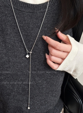 毛衣搭配项链韩系银色抽拉项链女秋冬长款毛衣链时尚百搭配饰吊坠