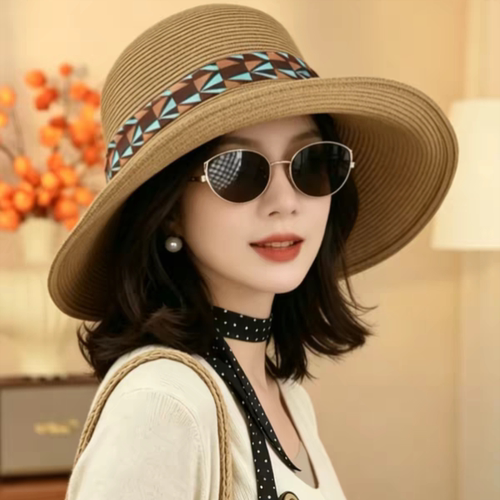 旅游拍照草编大帽檐渔夫帽女士沙滩草帽夏季防晒帽遮阳帽海边帽子