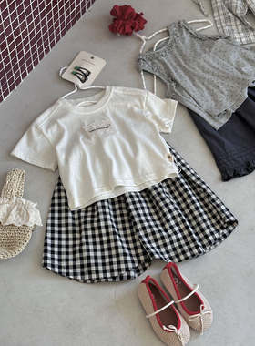 承麦85791+85793～女童贴布短袖T恤洋气25夏季新款宝宝格子五分裤