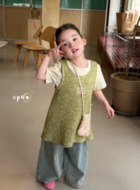 opao·26春装新款女童针织背心3019短袖T恤2050牛仔裤6067