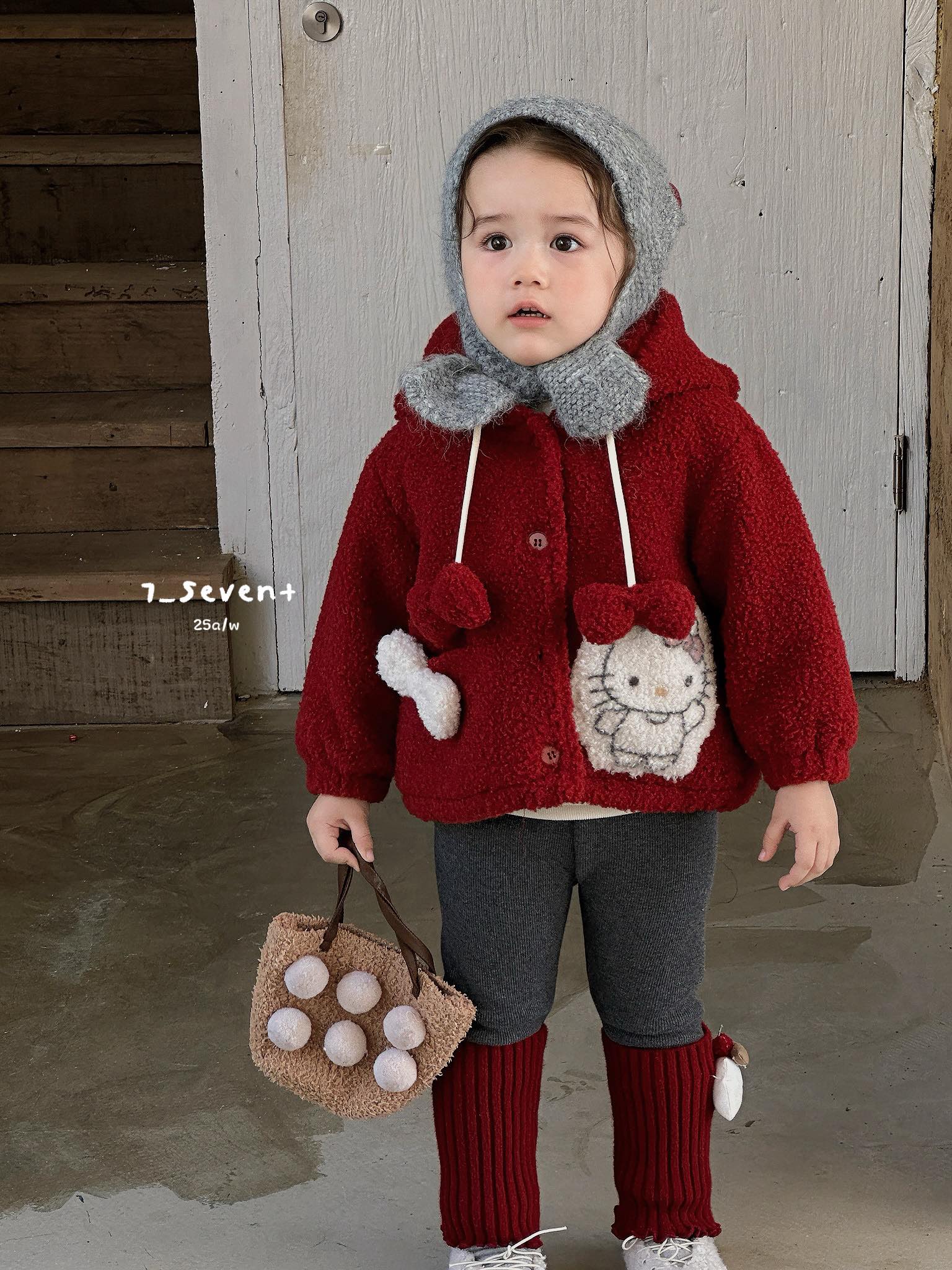 7seven～25冬装新款女童加厚毛毛连帽外套7393加绒打底裤9469