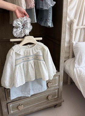 女童春季棉布蝴蝶结刺绣打揽娃娃衫春秋新款衬衫百搭SY62016