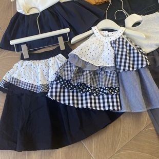 爱尚baby 26夏季新款女童格子拼接娃娃衫26236花边半身裙26236-1