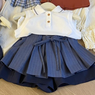 爱尚baby 26夏季新款女童条纹百褶裙裤休闲短裤百搭韩系26779
