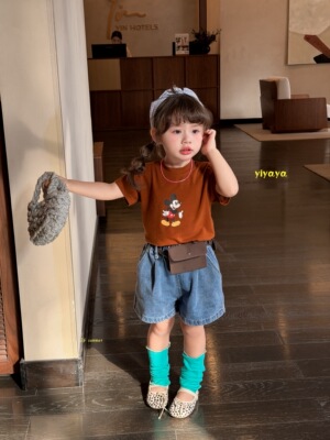 Yiyaya 26夏季新款女童卡通印花短袖T恤5928牛仔短裤25518